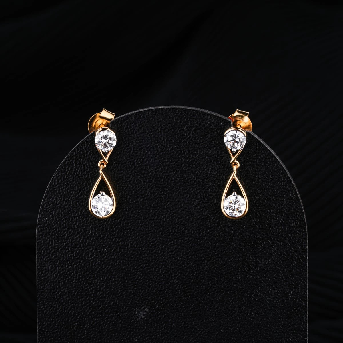 Round Diamond Two Tier Tear Drop Earrings