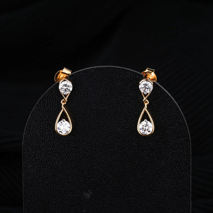 Round Diamond Two Tier Tear Drop Earrings