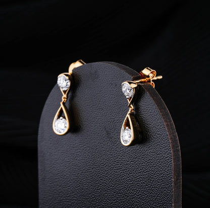 Round Diamond Two Tier Tear Drop Earrings