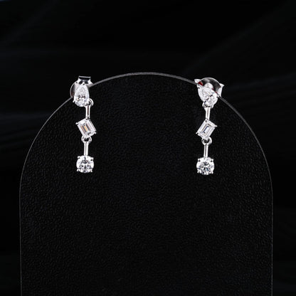 Three Stone Multi Shape Diamond Drop Earrings